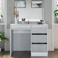 Schminktisch Sherry Weiß Hochglanz 90 cm mit LED-Spiegel Vicco