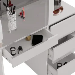 Schminktisch Sherry Weiß Hochglanz 90 cm mit LED-Spiegel Vicco