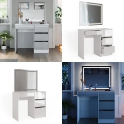 Schminktisch Sherry Weiß Hochglanz 90 cm mit LED-Spiegel Vicco