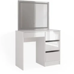 Schminktisch Sherry Weiß Hochglanz 90 cm mit LED-Spiegel Vicco