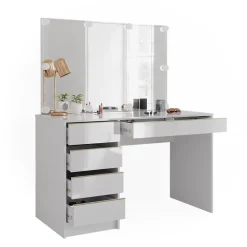 Schminktisch Sherry Weiß/Gold 120 cm mit LED Beleuchtung Vicco