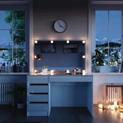 Schminktisch Sherry Weiß/Gold 120 cm mit LED Beleuchtung Vicco