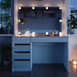 Schminktisch Sherry Weiß/Gold 120 cm mit LED Beleuchtung Vicco