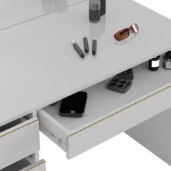 Schminktisch Sherry Weiß/Gold 120 cm mit LED Beleuchtung Vicco