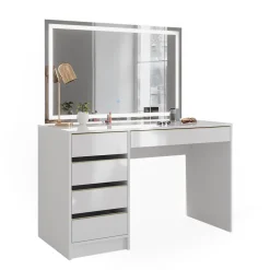 Schminktisch Sherry Weiß/Gold 120 cm mit LED-Spiegel Vicco