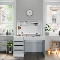 Schminktisch Sherry Weiß/Gold 120 cm mit LED-Spiegel Vicco