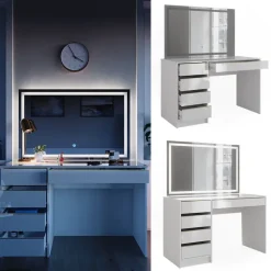 Schminktisch Sherry Weiß/Gold 120 cm mit LED-Spiegel Vicco