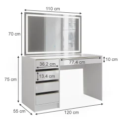 Schminktisch Sherry Weiß/Gold 120 cm mit LED-Spiegel Vicco
