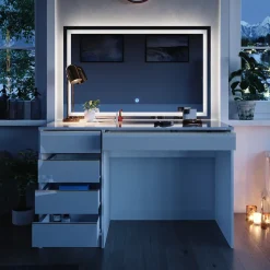 Schminktisch Sherry Weiß/Gold 120 cm mit LED-Spiegel Vicco