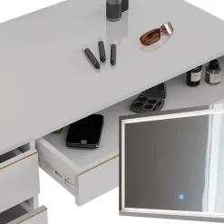 Schminktisch Sherry Weiß/Gold 120 cm mit LED-Spiegel Vicco