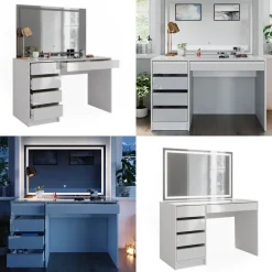 Schminktisch Sherry Weiß/Gold 120 cm mit LED-Spiegel Vicco