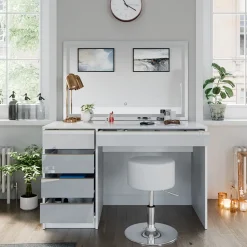 Schminktisch Sherry Weiß/Gold 120 cm mit LED-Spiegel und Hocker Vicco