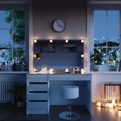 Schminktisch Sherry Weiß/Gold 120 cm mit LED Beleuchtung und Hocker Vicco