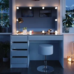 Schminktisch Sherry Weiß/Gold 120 cm mit LED Beleuchtung und Hocker Vicco