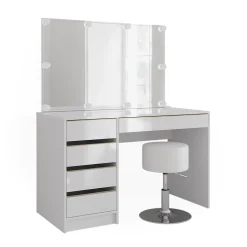 Schminktisch Sherry Weiß/Gold 120 cm mit LED Beleuchtung und Hocker Vicco