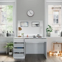 Schminktisch Sherry Weiß/Gold 120 cm mit Spiegel Vicco