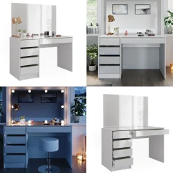 Schminktisch Sherry Weiß/Gold 120 cm mit Spiegel Vicco