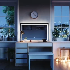 Schminktisch Sherry Weiß/Sonoma 120 cm mit LED Spiegel und Hocker Vicco