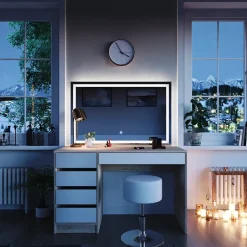 Schminktisch Sherry Weiß/Sonoma 120 cm mit LED-Spiegel und Hocker Vicco