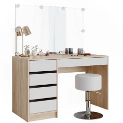 Schminktisch Sherry Weiß/Sonoma 120 cm mit LED Beleuchtung und Hocker Vicco