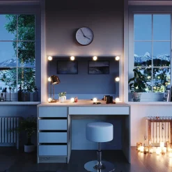 Schminktisch Sherry Weiß/Sonoma 120 cm mit LED Beleuchtung und Hocker Vicco