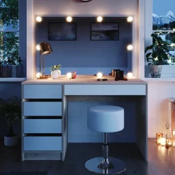 Schminktisch Sherry Weiß/Sonoma 120 cm mit LED Beleuchtung und Hocker Vicco