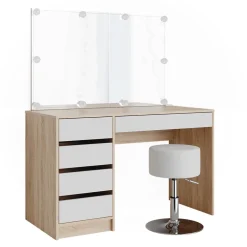 Schminktisch Sherry Weiß/Sonoma 120 cm mit LED Beleuchtung und Hocker Vicco