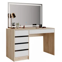 Schminktisch Sherry Weiß/Sonoma 120 cm mit LED-Spiegel Vicco