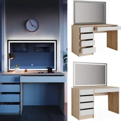 Schminktisch Sherry Weiß/Sonoma 120 cm mit LED-Spiegel Vicco