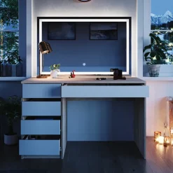 Schminktisch Sherry Weiß/Sonoma 120 cm mit LED-Spiegel Vicco