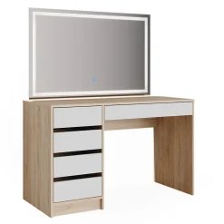 Schminktisch Sherry Weiß/Sonoma 120 cm mit LED-Spiegel Vicco