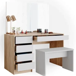 Schminktisch Sherry Weiß/Sonoma 120 cm mit Bank Vicco