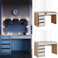 Schminktisch Sherry Weiß/Sonoma 120 cm mit LED Beleuchtung Vicco