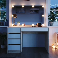 Schminktisch Sherry Weiß/Sonoma 120 cm mit LED Beleuchtung Vicco