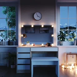 Schminktisch Sherry Weiß/Sonoma 120 cm mit LED Beleuchtung und Bank Vicco