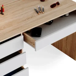 Schminktisch Sherry Weiß/Sonoma 120 cm mit LED Beleuchtung und Bank Vicco