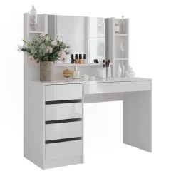 Schminktisch Sherry Weiß/Weiß Hochglanz 119.8 cm 4 Teile Vicco