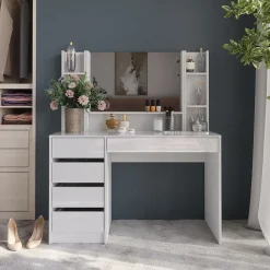 Schminktisch Sherry Weiß/Weiß Hochglanz 119.8 cm 4 Teile Vicco