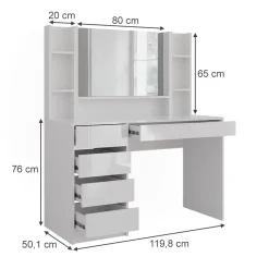 Schminktisch Sherry Weiß/Weiß Hochglanz 119.8 cm 4 Teile Vicco