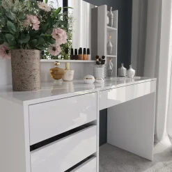 Schminktisch Sherry Weiß/Weiß Hochglanz 119.8 cm 4 Teile Vicco