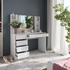 Schminktisch Sherry Weiß/Weiß Hochglanz 119.8 cm 4 Teile Vicco