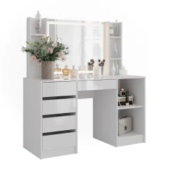 Schminktisch Sherry Weiß/Weiß Hochglanz 128.2 cm mit LED-Spiegel Vicco