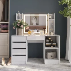 Schminktisch Sherry Weiß/Weiß Hochglanz 128.2 cm mit LED-Spiegel Vicco