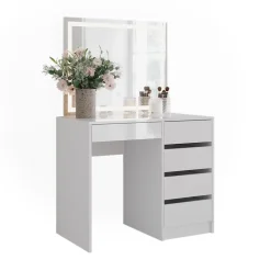 Schminktisch Sherry Weiß/Weiß Hochglanz 89.8 cm mit LED-Spiegel Vicco