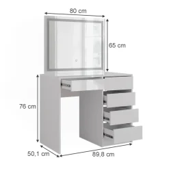 Schminktisch Sherry Weiß/Weiß Hochglanz 89.8 cm mit LED-Spiegel Vicco