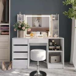 Schminktisch Sherry Weiß/Weiß Hochglanz 128.2 cm 5 Teile Vicco