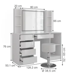Schminktisch Sherry Weiß/Weiß Hochglanz 128.2 cm 5 Teile Vicco
