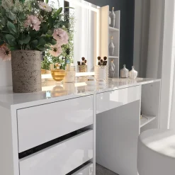 Schminktisch Sherry Weiß/Weiß Hochglanz 128.2 cm 5 Teile Vicco