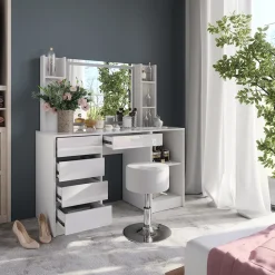 Schminktisch Sherry Weiß/Weiß Hochglanz 128.2 cm 5 Teile Vicco
