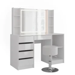 Schminktisch Sherry Weiß/Weiß Hochglanz 128.2 cm 5 Teile Vicco